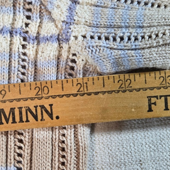 Vintage 90s Liz Claiborne Striped Knit Sweater Petite M Preppy Coastal Pastel - Picture 6 of 9